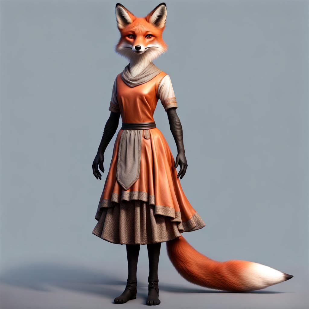 Realistic Fox-like Humanoid in Tunic and Skirt
