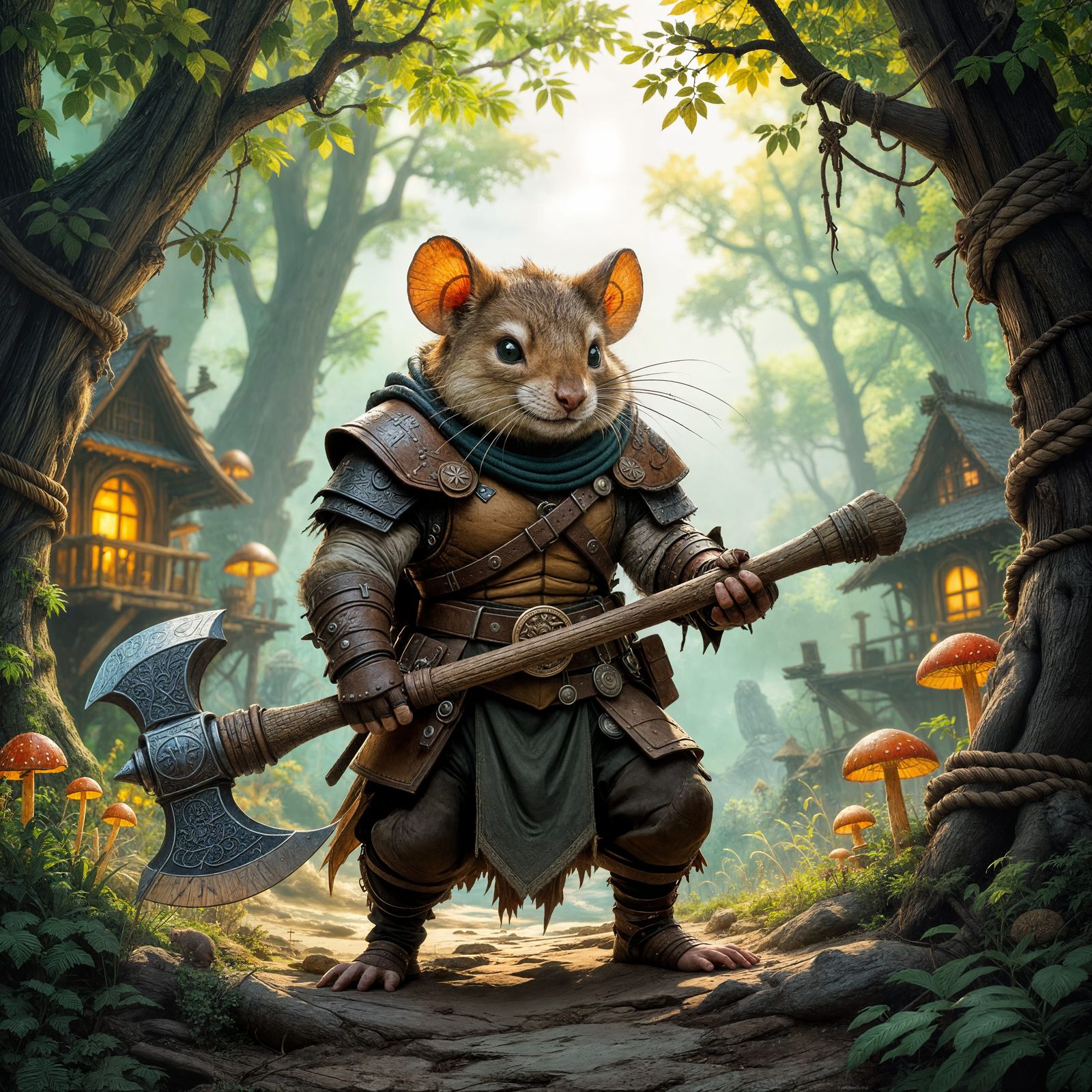Mouse-Folk Warrior Guarding Forest Village