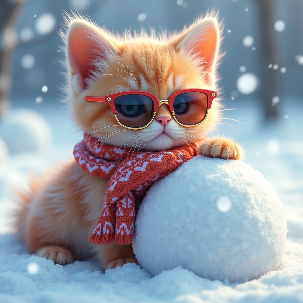 Whimsical Winter Kitten in Fantasy Wonderland