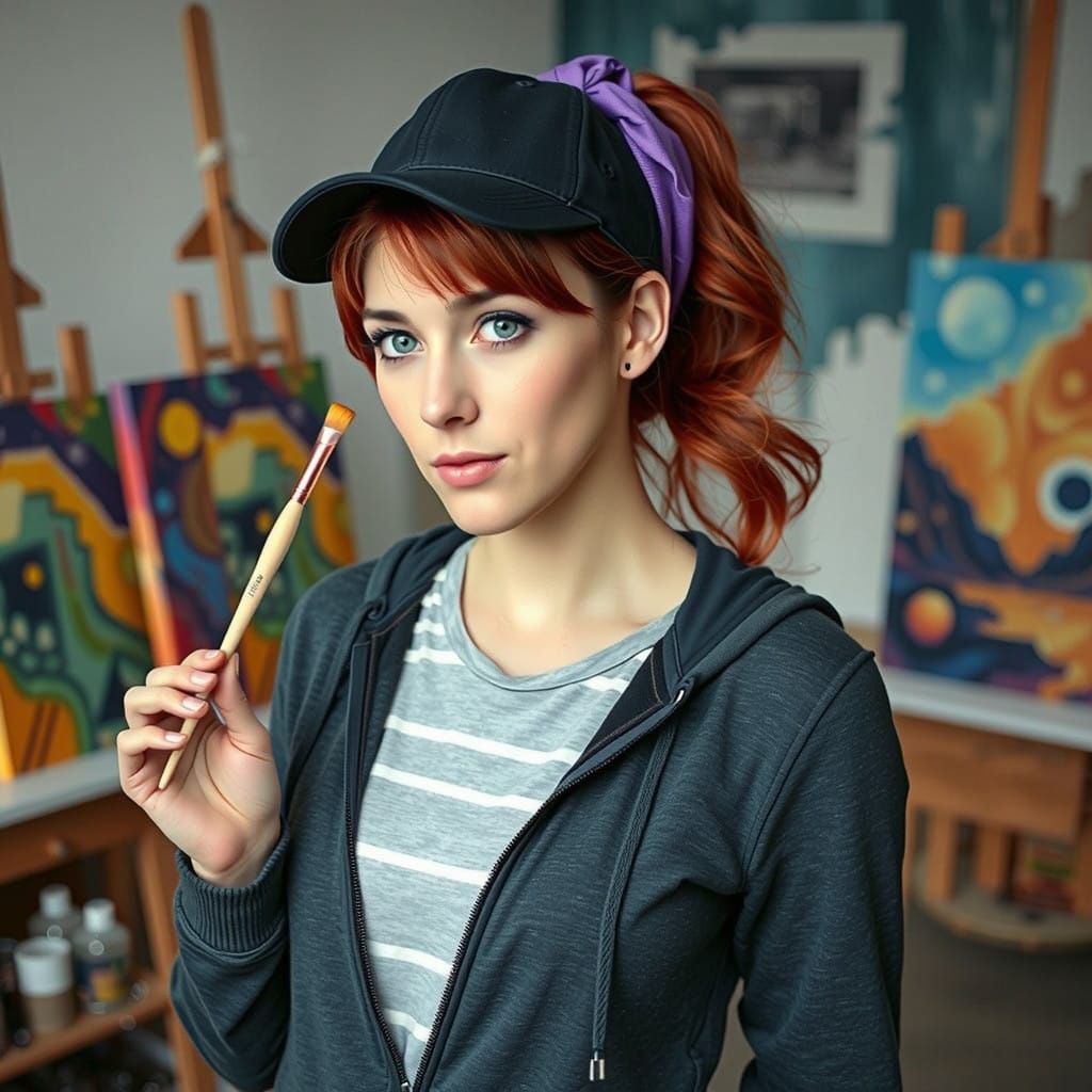 Vibrant Artist in a Studio of Surreal Landscapes