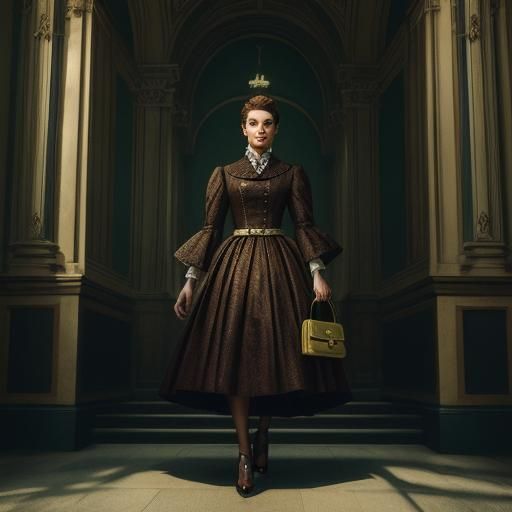 Startled Crocodile with Handbag in Cinematic Style