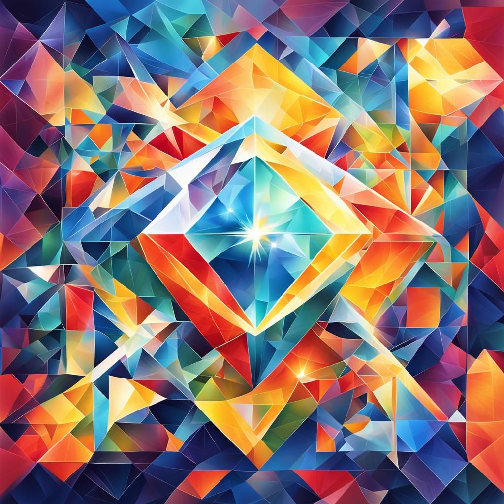 Sparkling Diamonds on Mosaic Background in Cubist Style