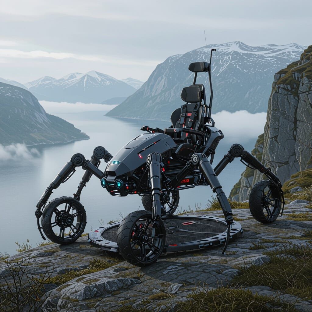 Futuristic Climbing Vehicle for Child on Norwegian Cliff
