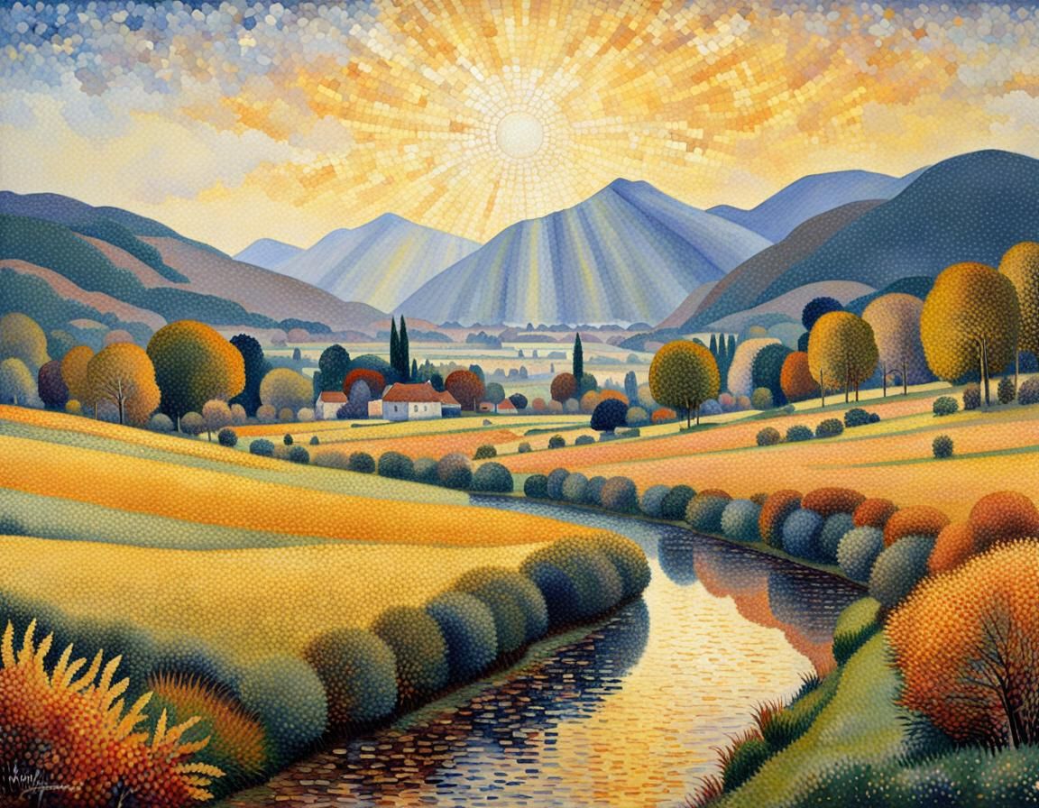 Scottish Autumn Landscape in Pointillism Style