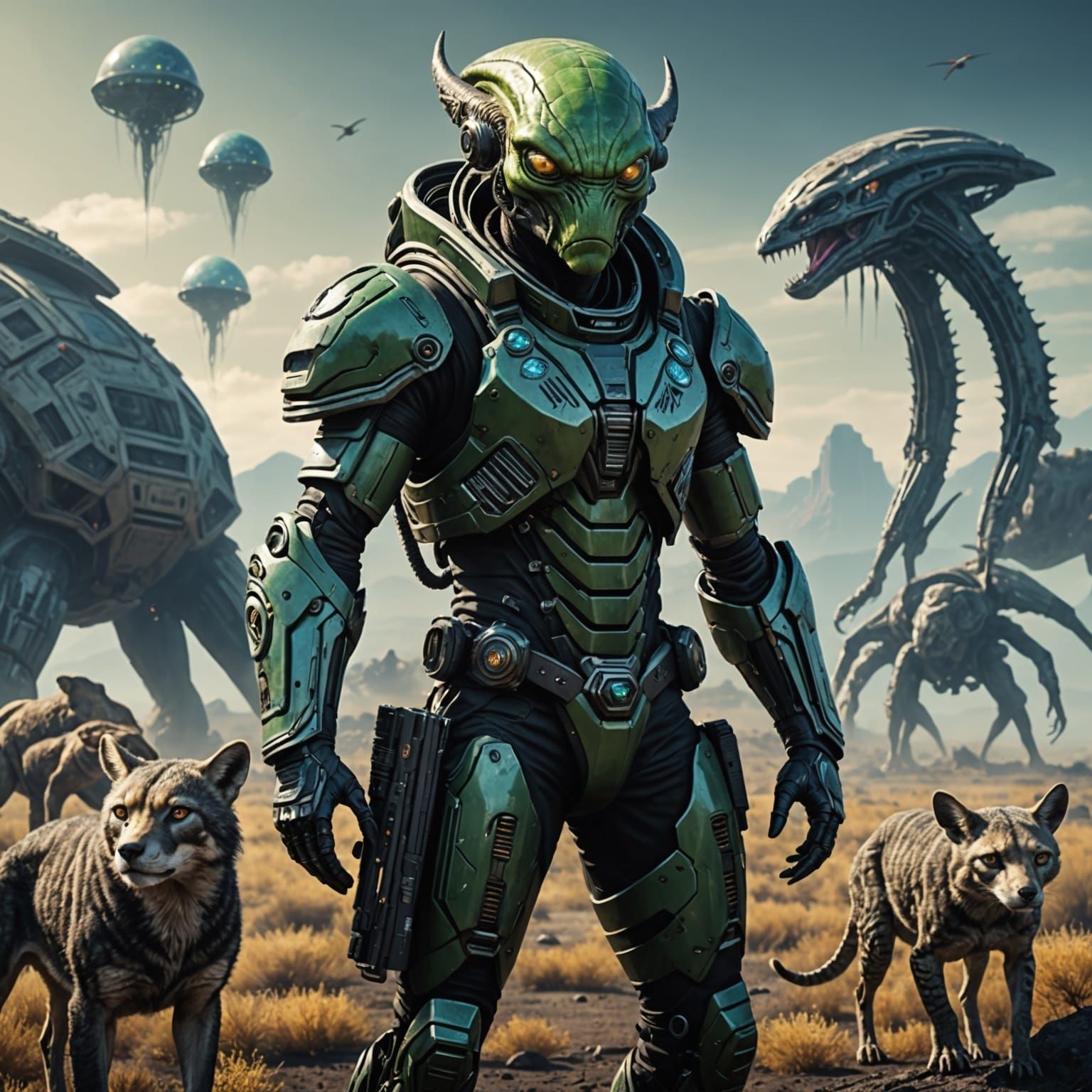 Sci-Fi Alien Guardian Protecting Endangered Earth Animals
