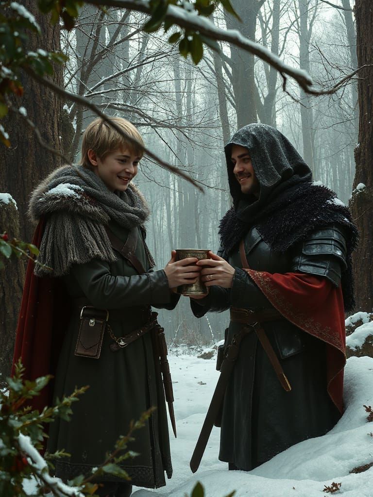 Bran Stark and Hodor in Winterfell Godswood in Gothic Style