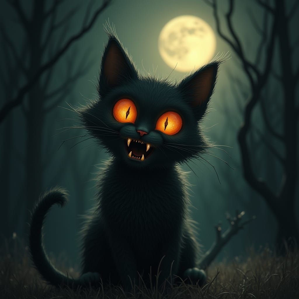 Macabre Feline Silhouette in Muted Moonlight