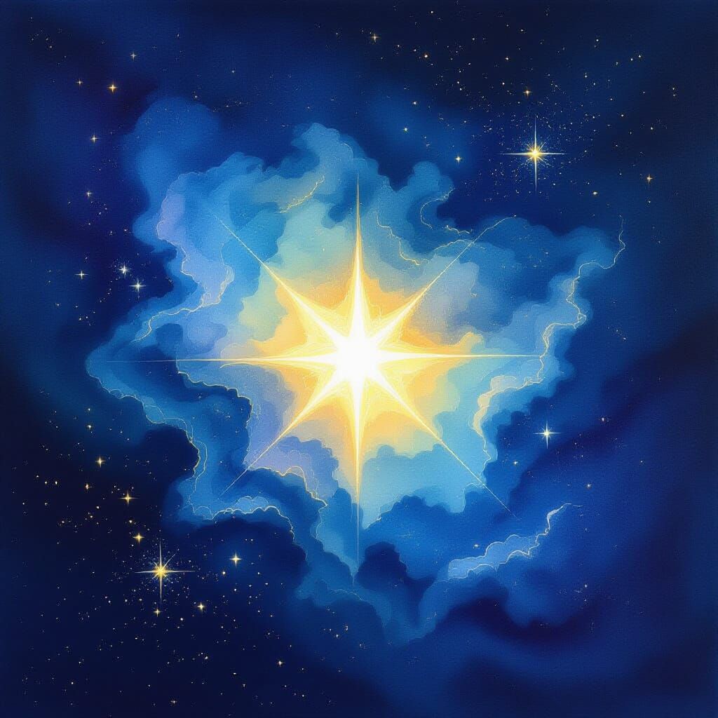 Luminous Star Radiating Ethereal Light in Watercolor Style