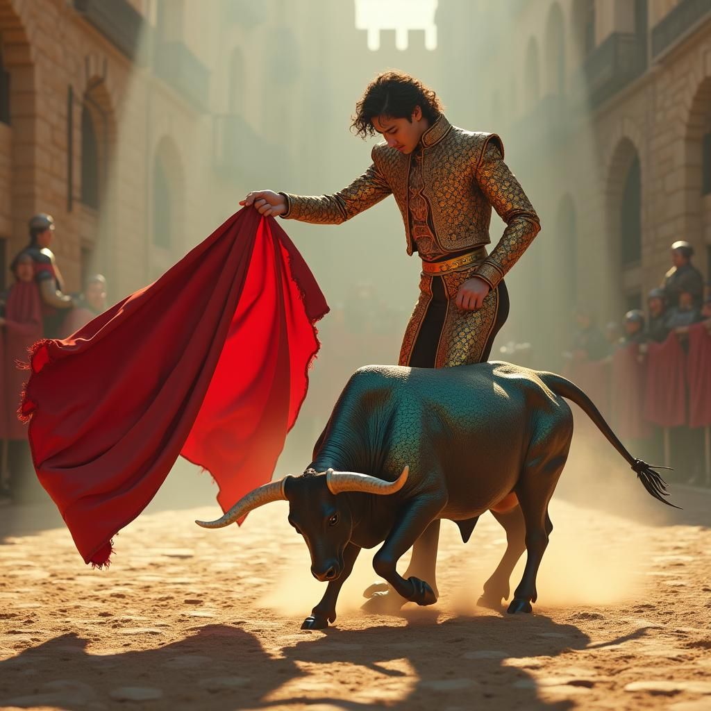 Mythical Bullfight in Dreamlike Spanish Plaza