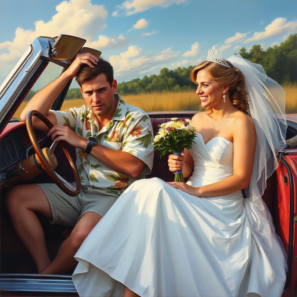 Florida Man's Surreal Wedding Day: Oil Painting