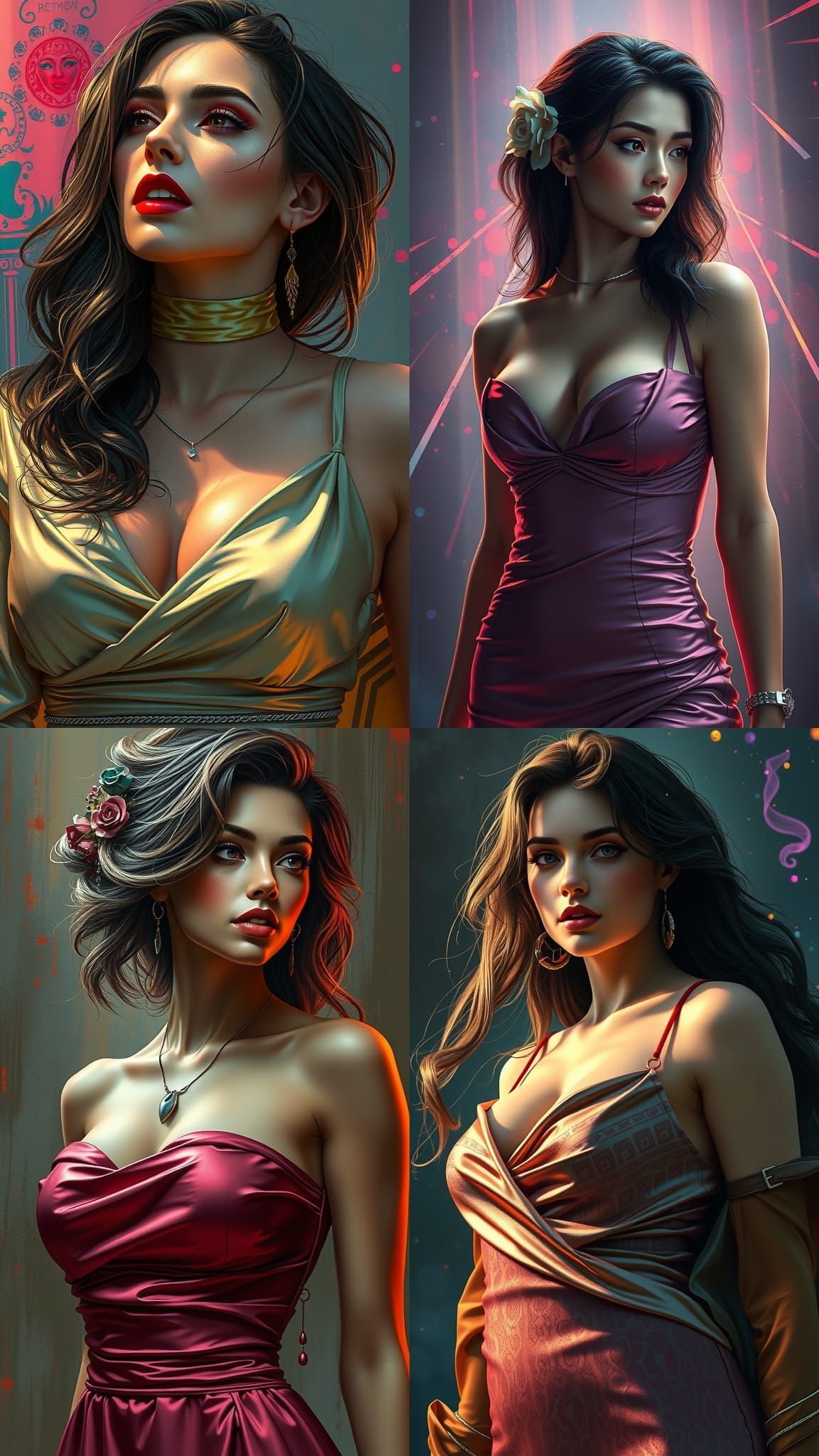 Woman in Silk Dress: Detailed Digital Portrait