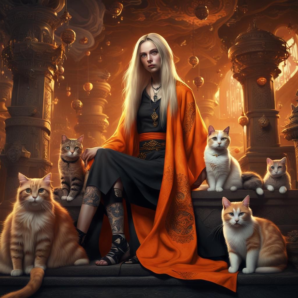 Tattooed Woman with Cats: Fantasy Concept Art