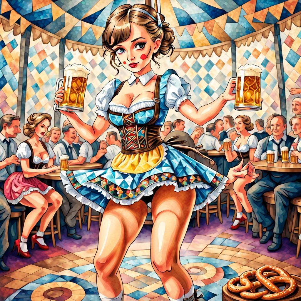 Oktoberfest Dancer in Psychedelic Mosaic Style