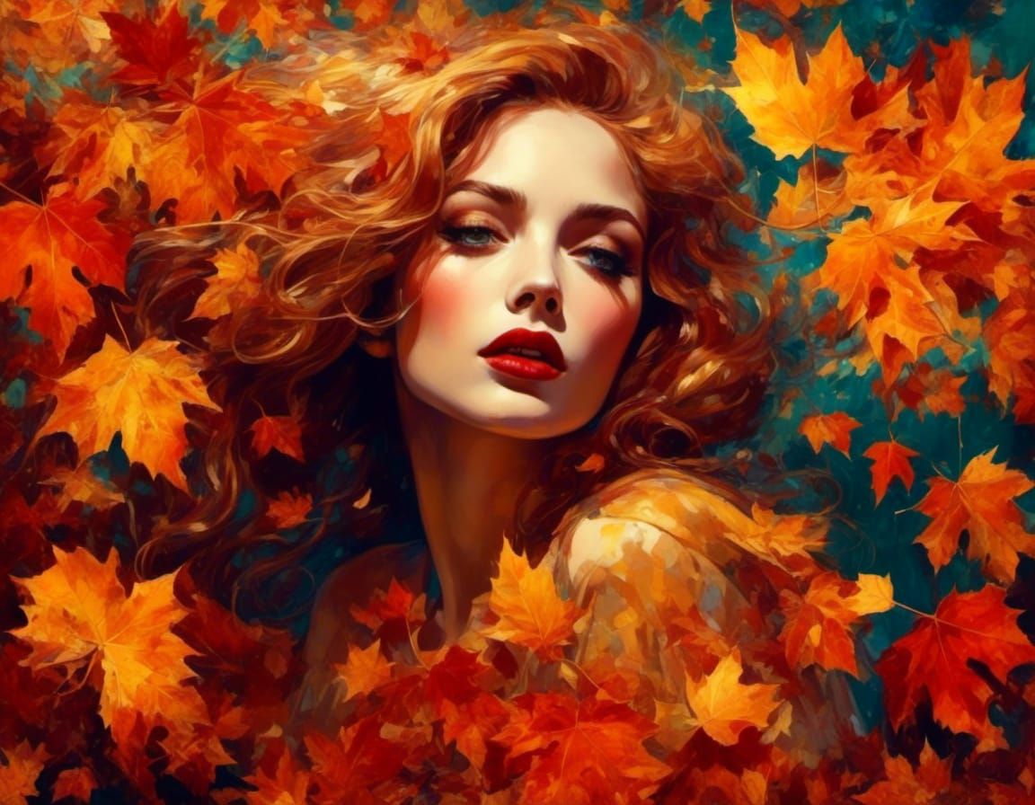 Klimt-Inspired Autumn Portrait in Pop Art Style