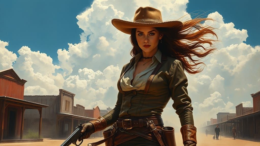 Salma Hayek as 19th Century Gunfighter, Oil Painting