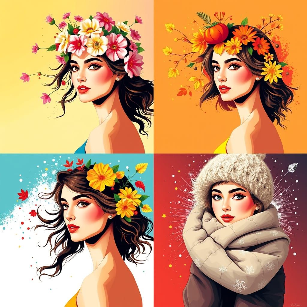 Four Seasons Model Girls in Vibrant Pop Art Screen Print