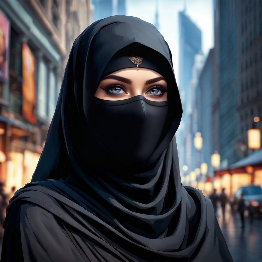 Beautiful Niqabi Woman Portrait in Modern City