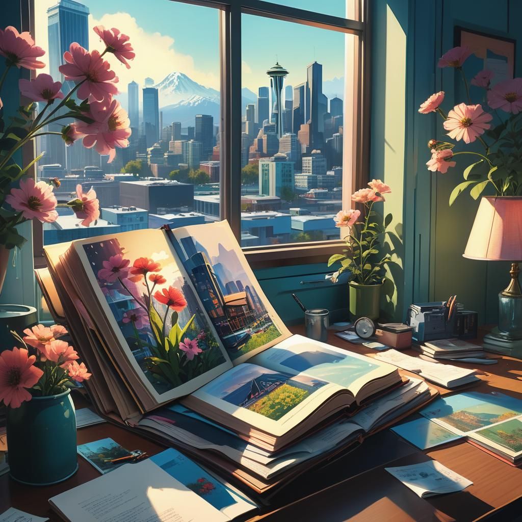 Seattle City in Open Book: Fantasy Matte Painting