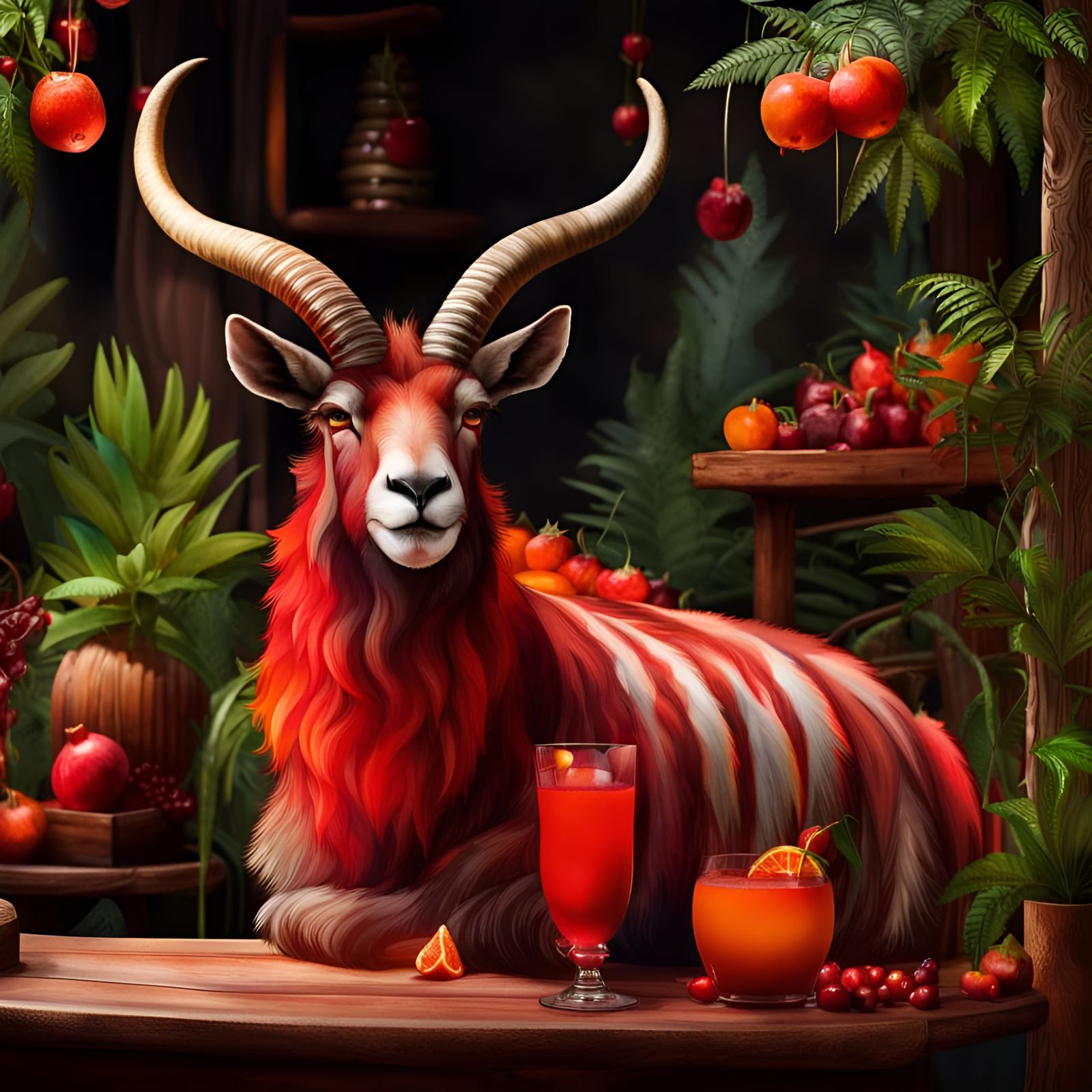 Markhor Enjoying Cocktails at a Lush Bar