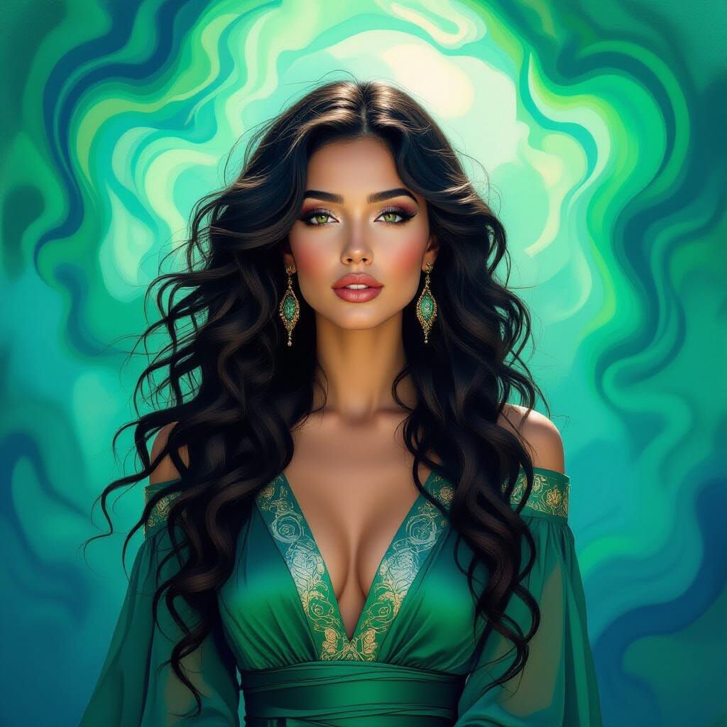 Surrealist Oil Painting of Woman with Teal Hair