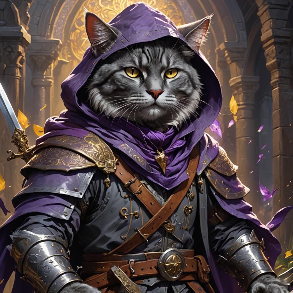 Cat-Human Bard Portrait in Dark Fantasy Style