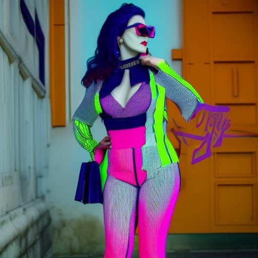 Gothic Jester Outfit in Synthwave Neon Style