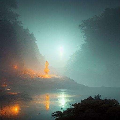 Night Island in Mist: Dynamic Lighting Concept Art