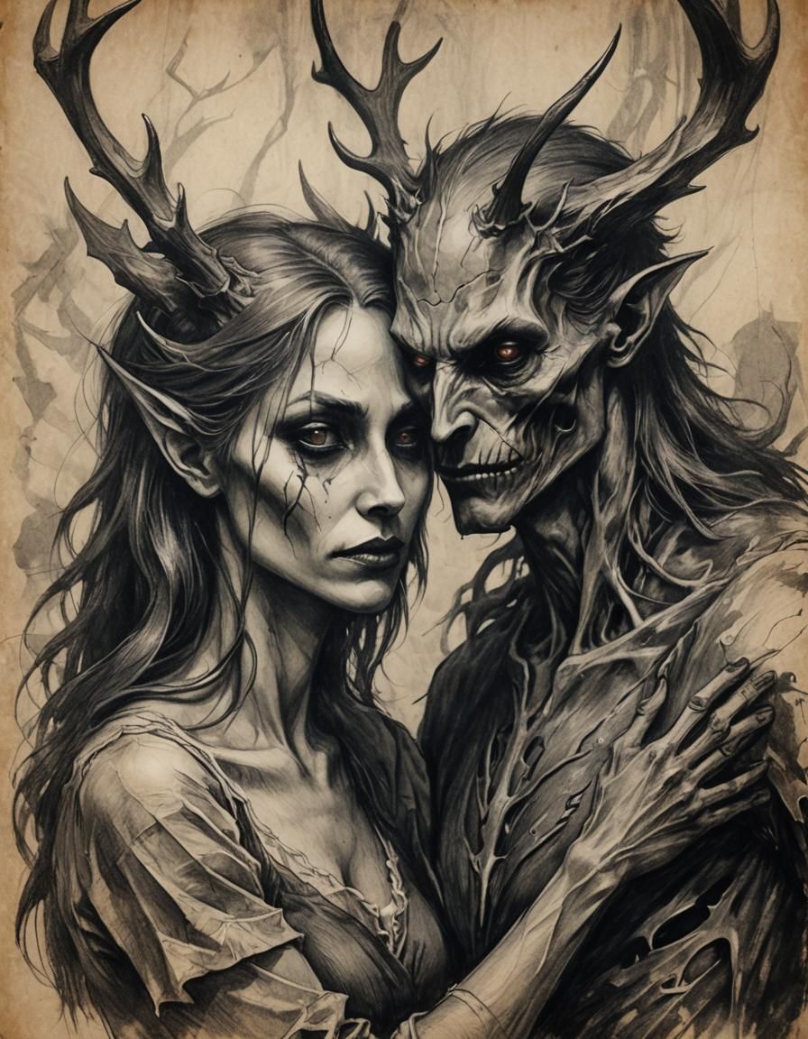 Eerie Embrace: Dark Romanticism in Grayscale