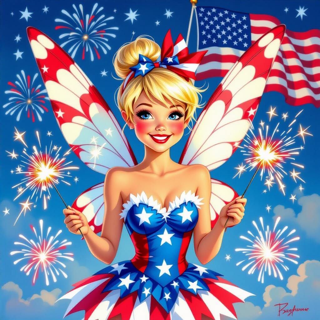 Tinkerbell Celebrates July 4th: Hyperrealistic Airbrush Art