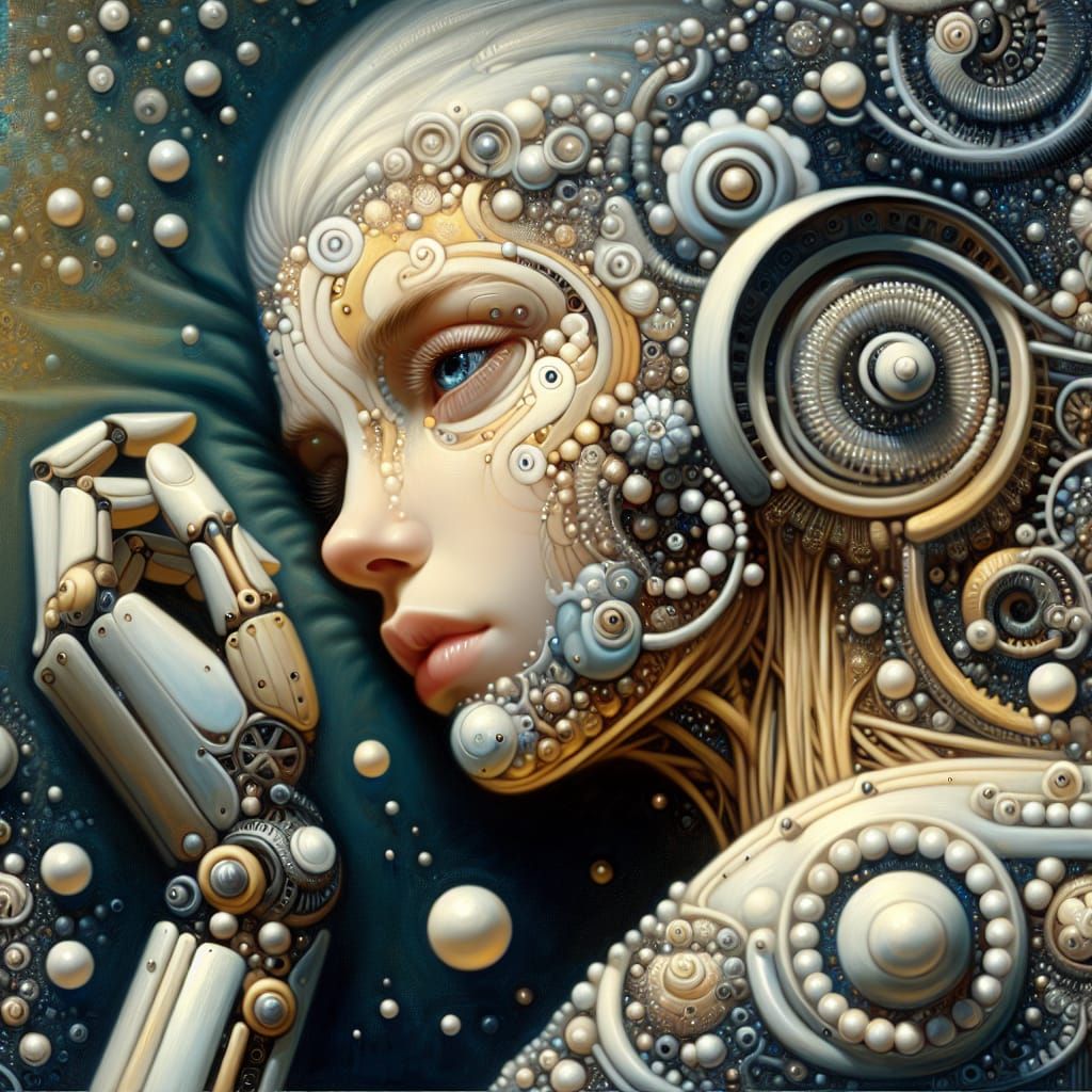 Dreaming Porcelain Robot in Romantic Style