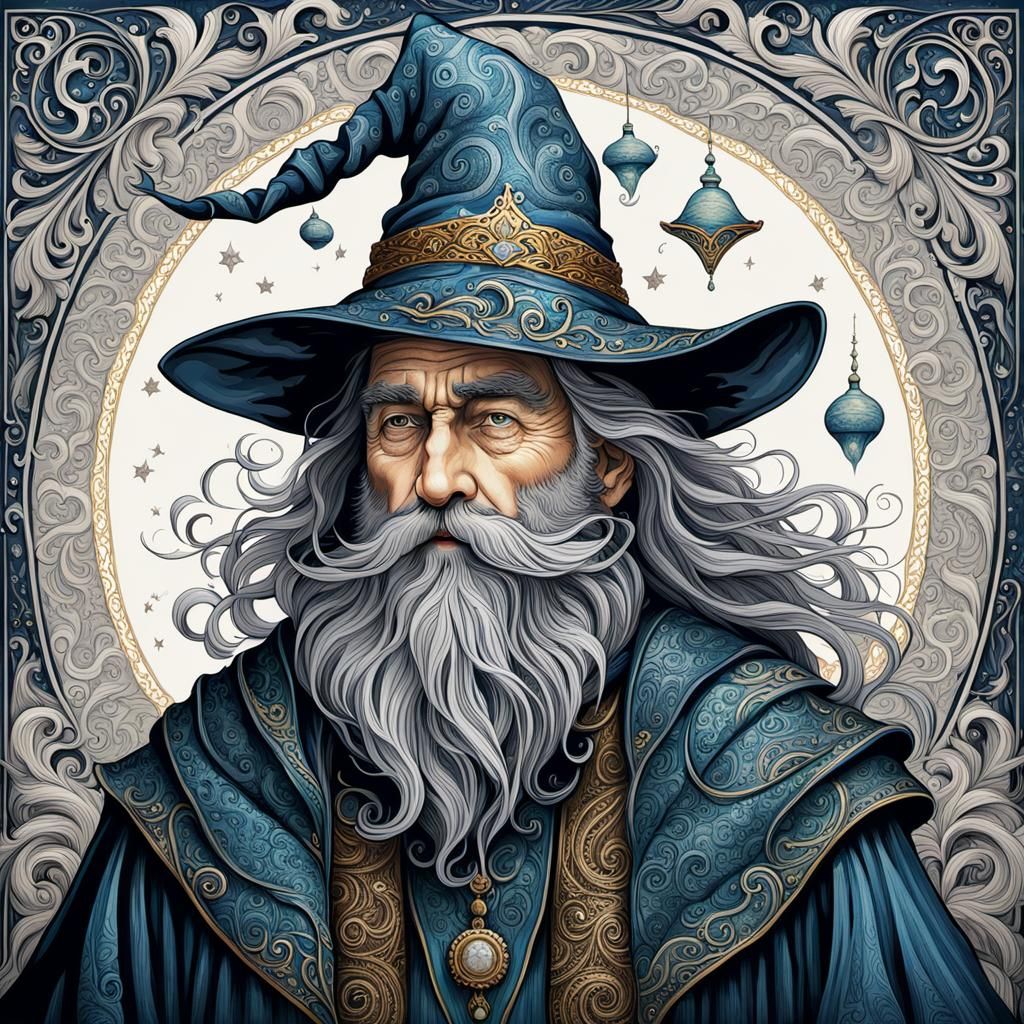 Whimsical Wizard with Flowing Beard
