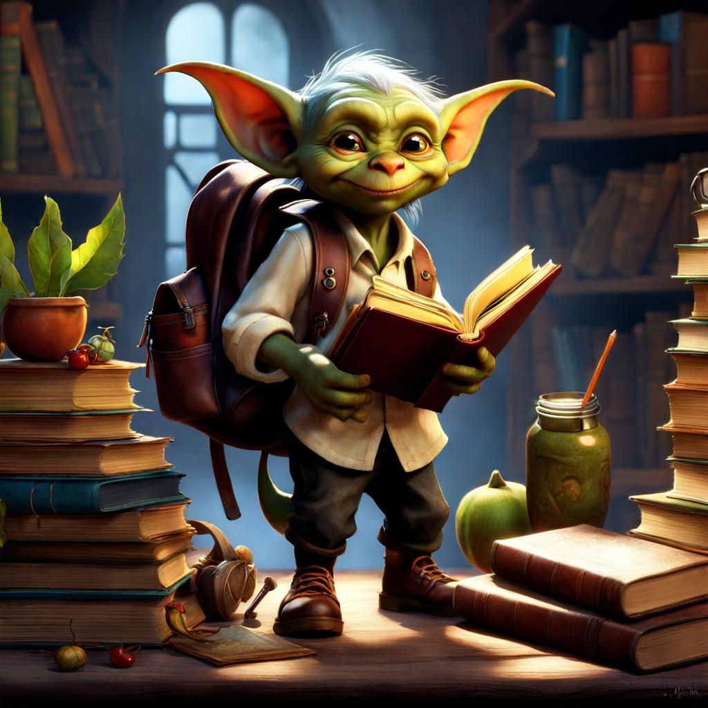 Goblin Ready for First School Day: Digital Art