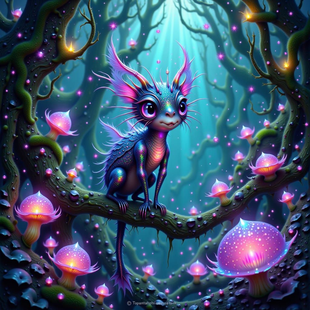 Bioluminescent Creature in Lush Alien Forest