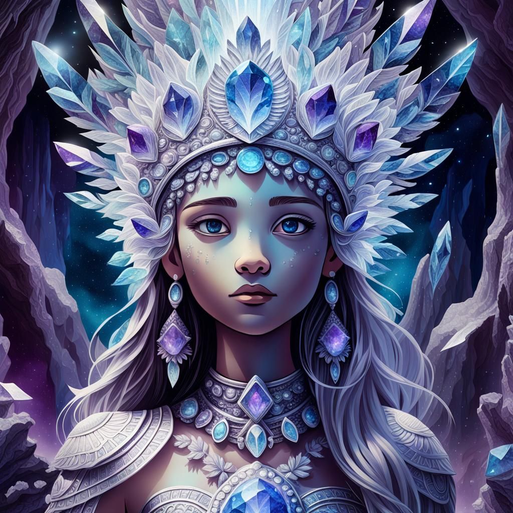 Otherworldly Light Being in Crystal Cave, Digital Art