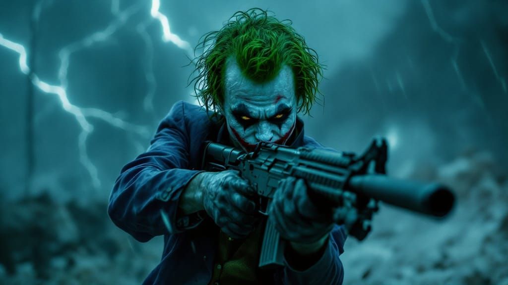 Joker in Lightning Storm with Neon Green Hair