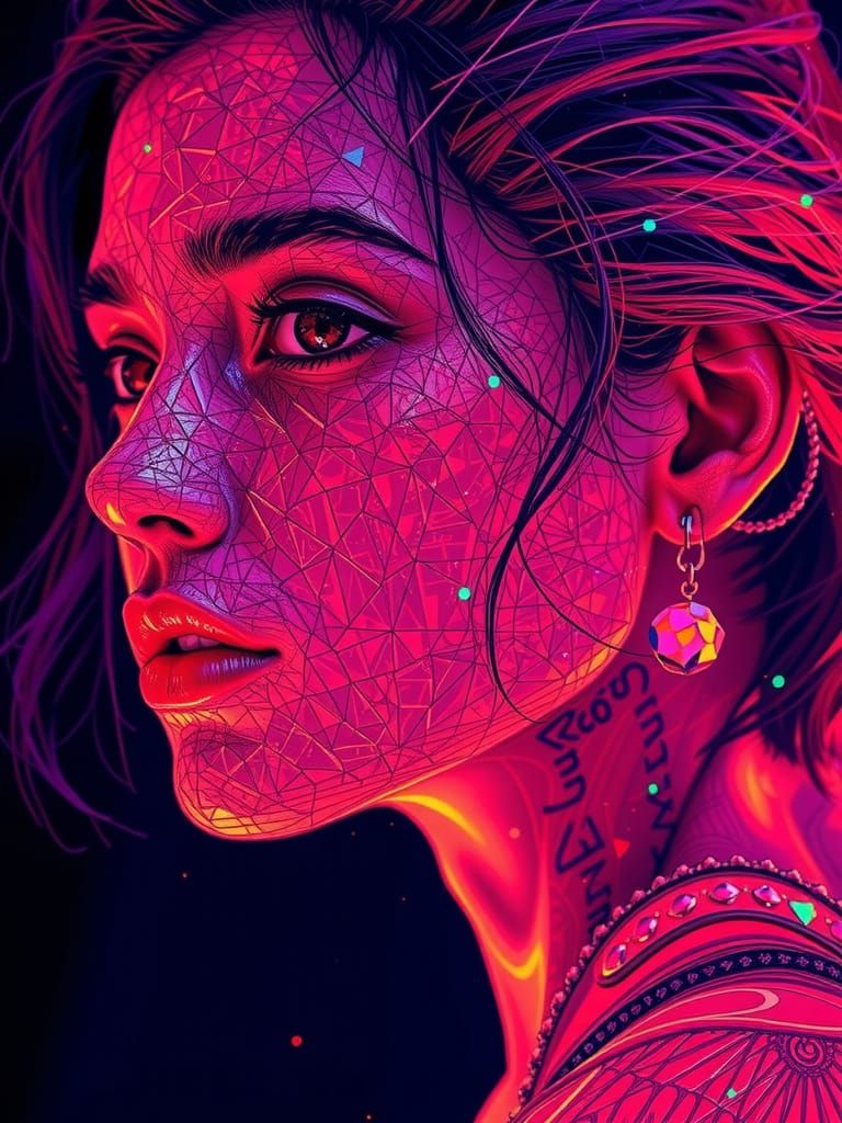 Vibrant Glitch Art Portrait in Digital Pixelated Style