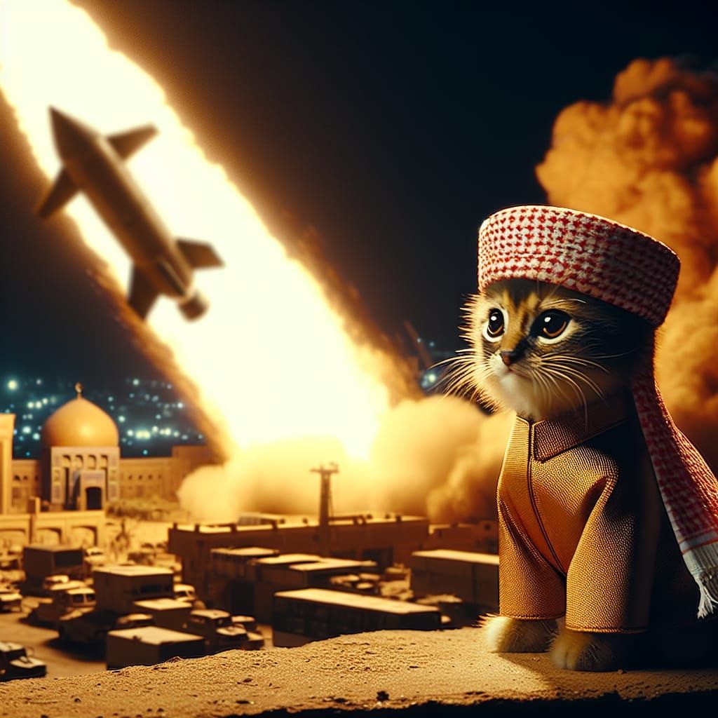 Kitten Watches Missile Strike: Vintage Film Aesthetic