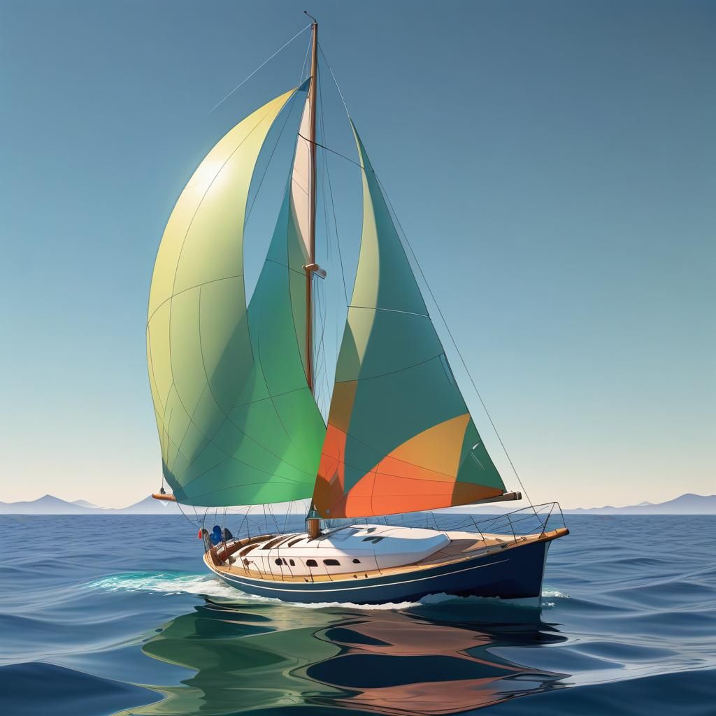 Vivid Dada Cel-Shaded Sailboat at Sea