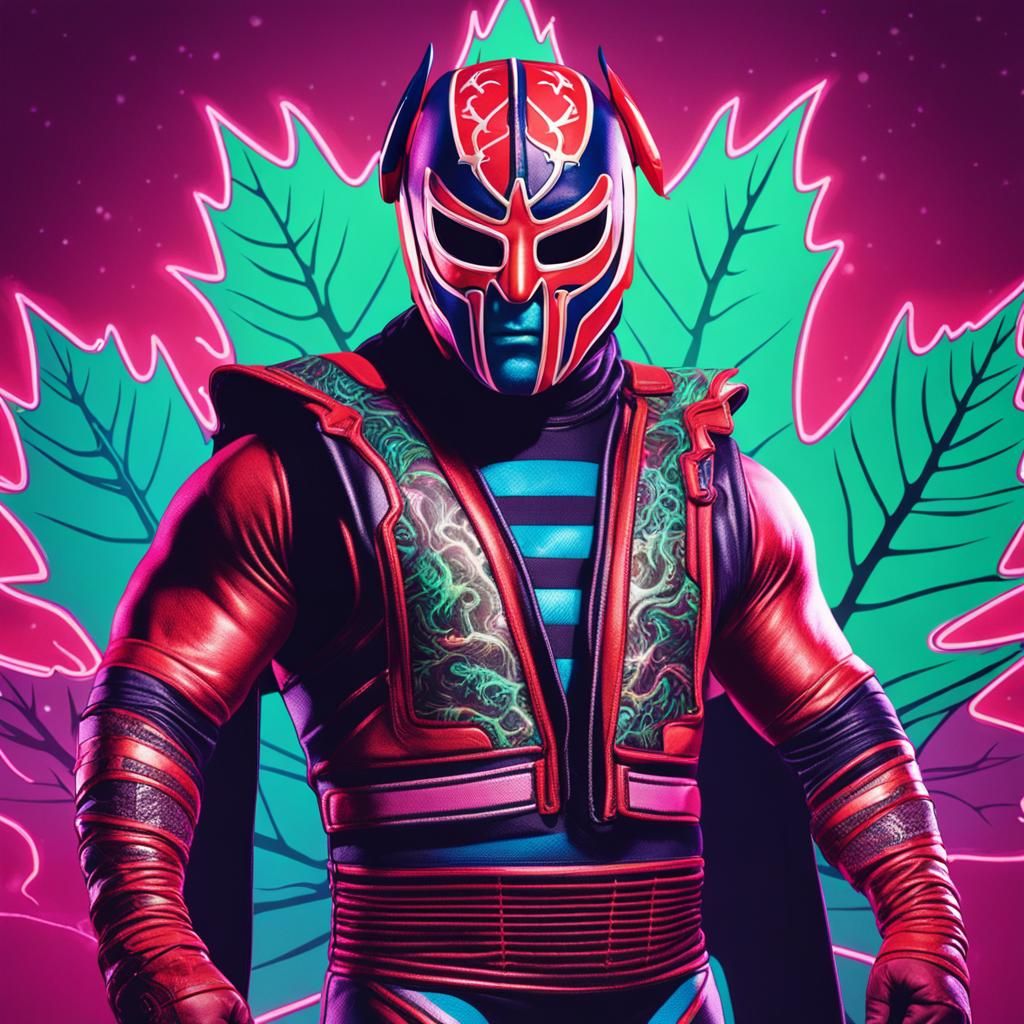 The Canadian Dragon: Masked Wrestler in Synthwave Style