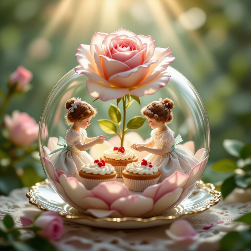 Edwardian Bakers in a Glass Rose, Art Nouveau Style