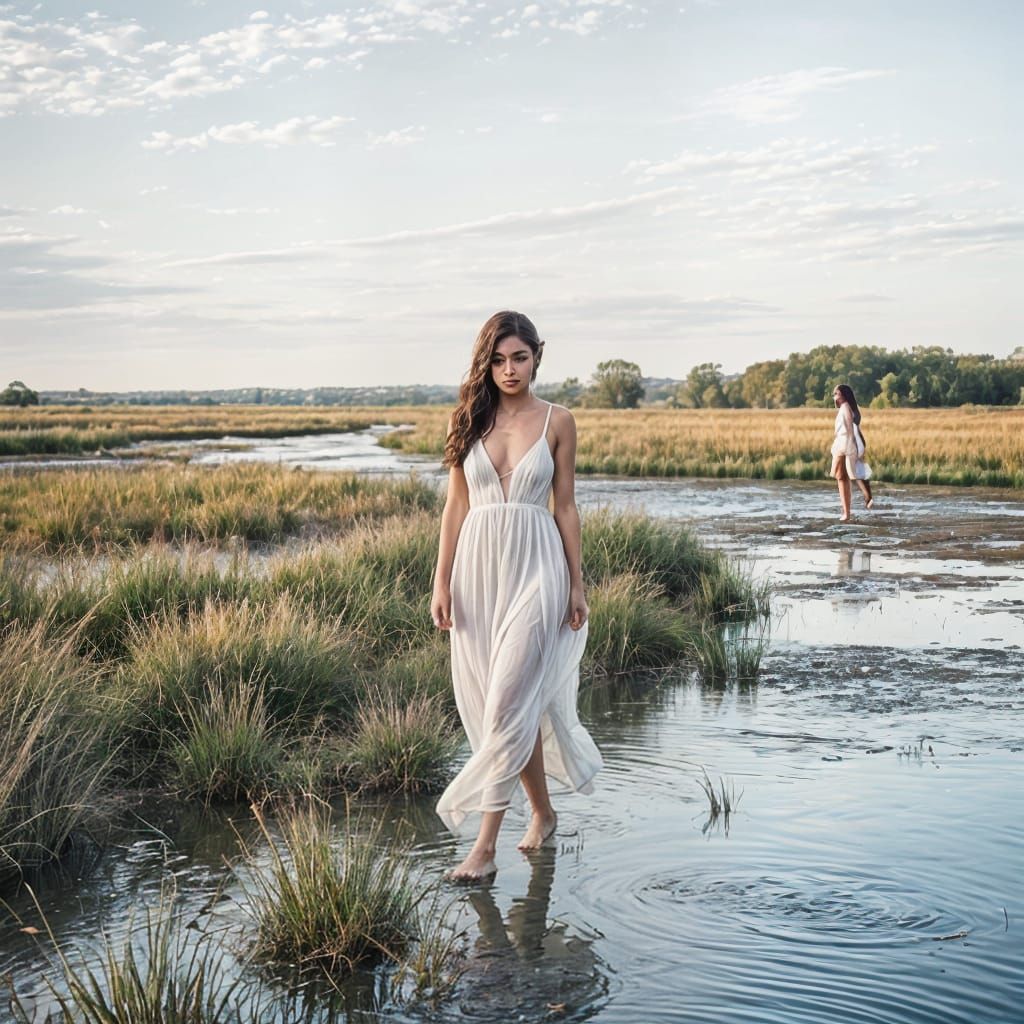Deep River Woman in White Chiffon Dress