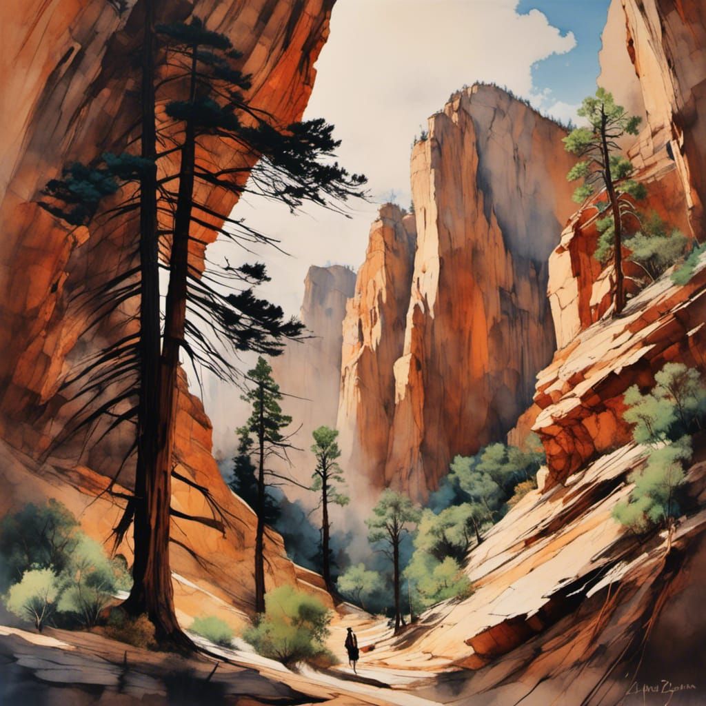Angels Landing Zion National Park in Illustrator Style