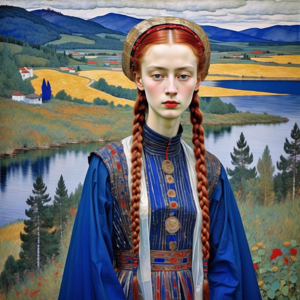 Tsarina Evdokija with Braids and Veil, in Expressionist Styl...