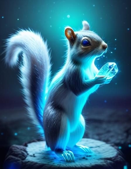 Bioluminescent Squirrel with Glowing Crystal Eyes