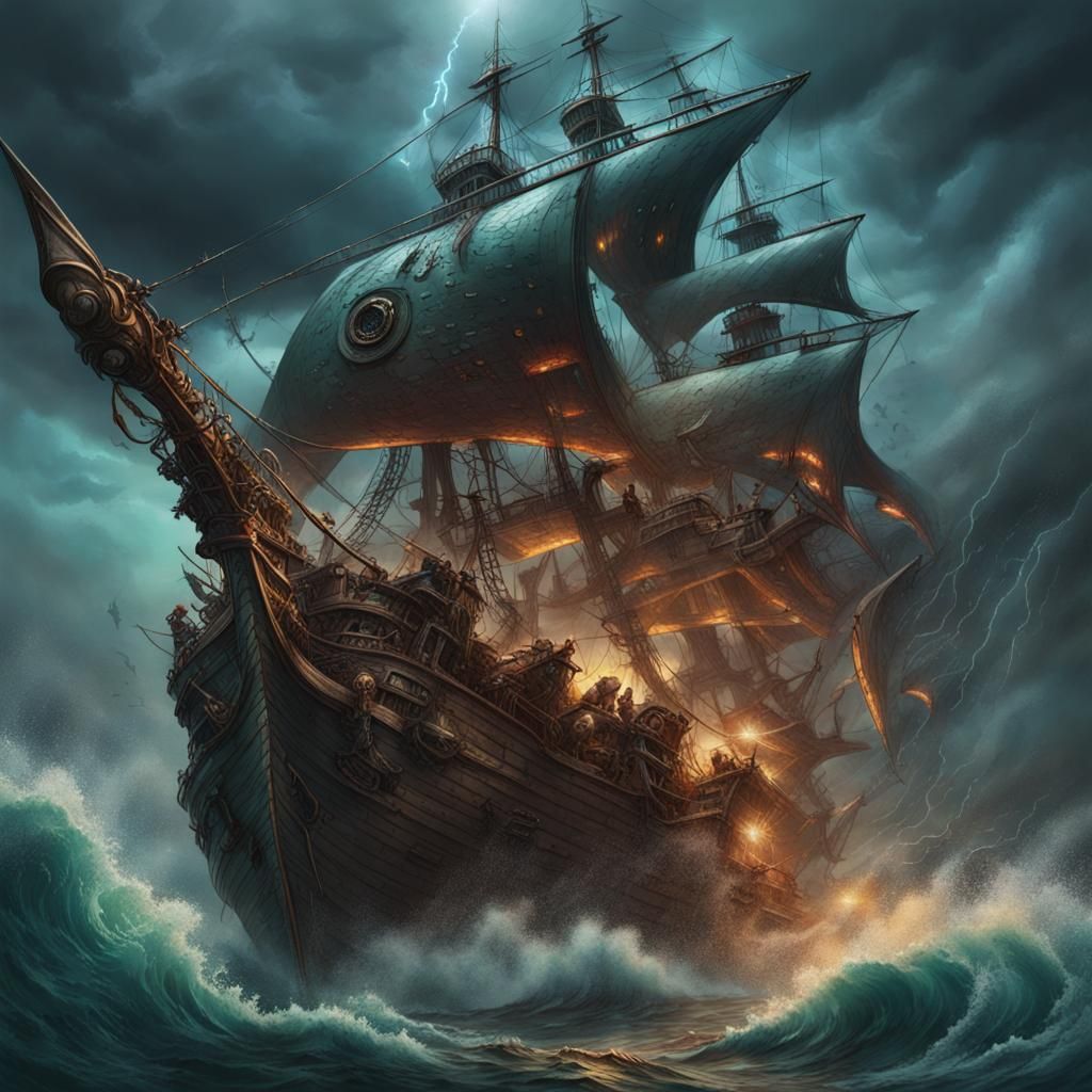 Leviathan's Wrath: Pirate Ship Under Storm