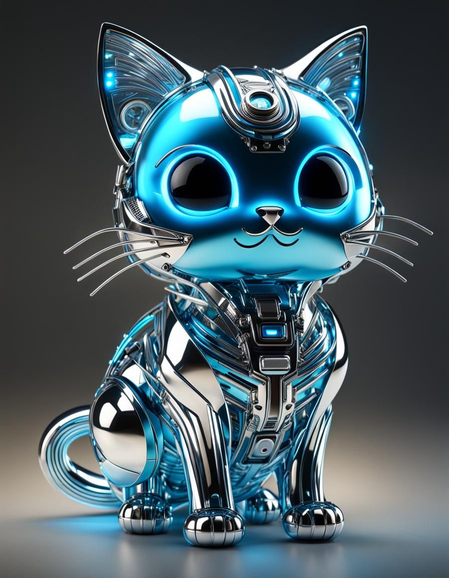 Adorable Glowing Circuit Board Cat in Modern Kitchen