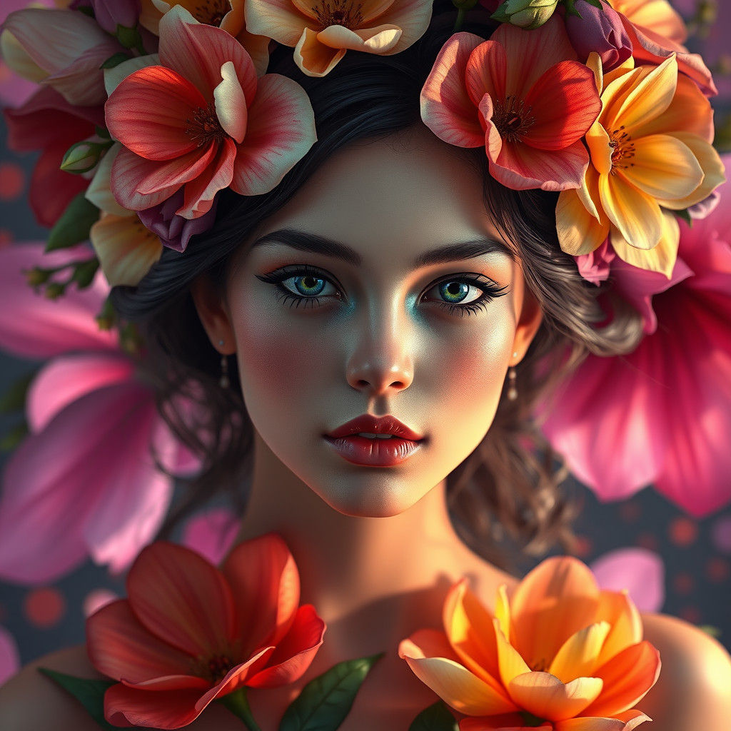 Fantasy Flower Girl Portrait in Art Nouveau Style