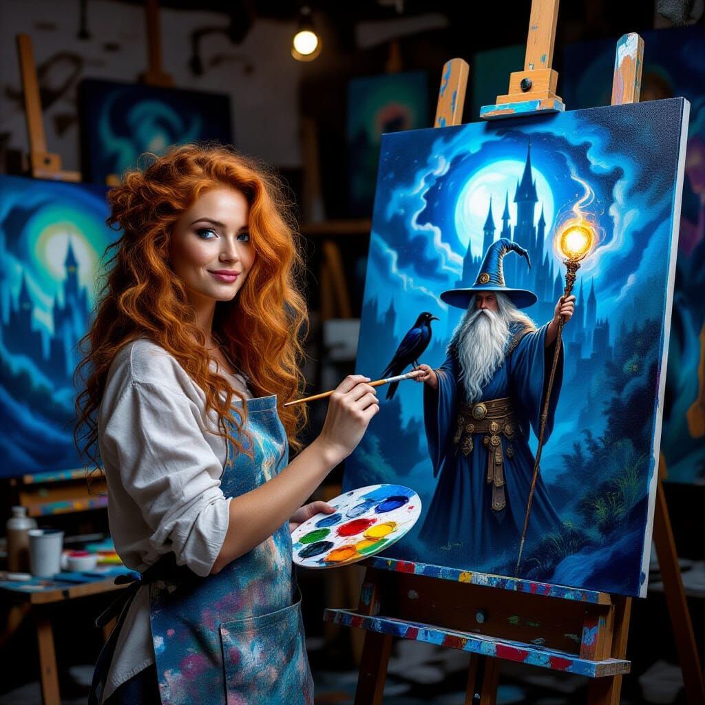 Artist Paints Wizard Masterpiece in Studio