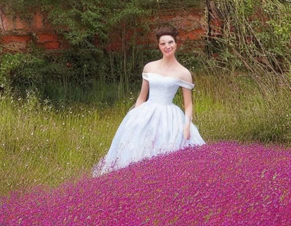 Girl in Blooming Meadow, Watercolor Style