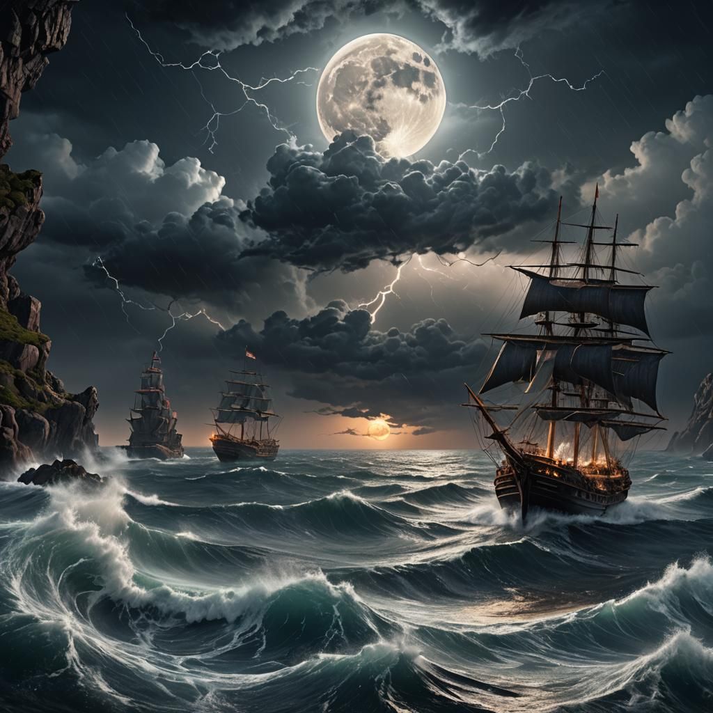 Powerful Dark Storm Over the Sea in Detailed Matte Painting